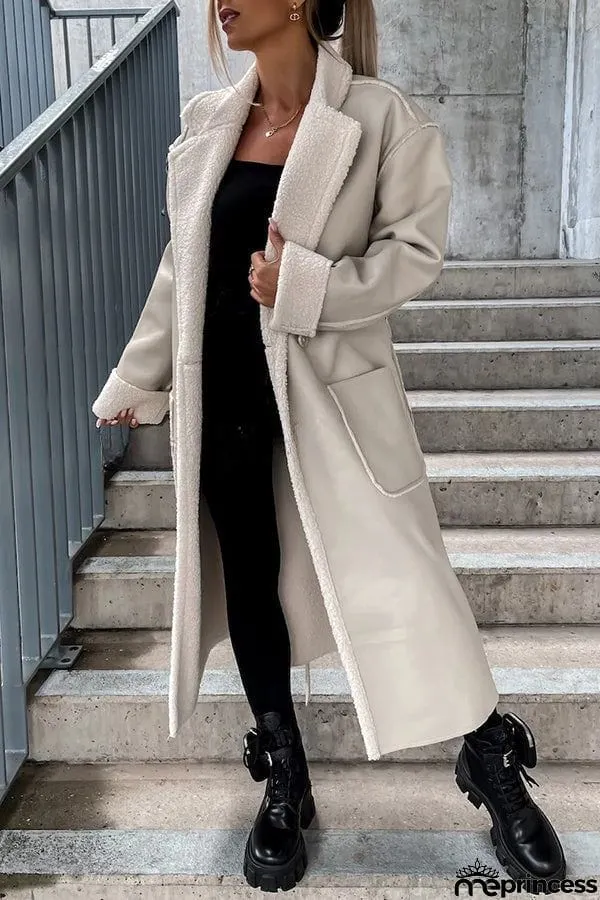 Harvey Pocket Long Sleeve Leather Plush Lined Button Down Coat