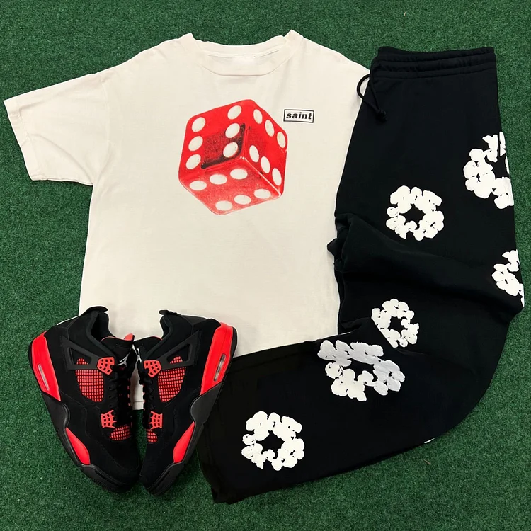 Saint Dice Print T-shirt Sweatpants Two Piece Set