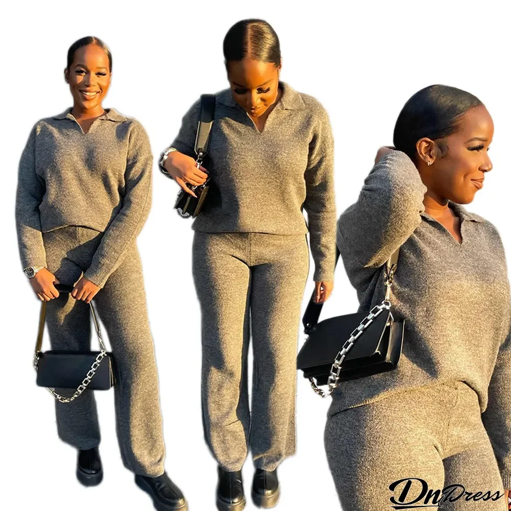 Classic Solid Color Autumn and Winter Sweater Set