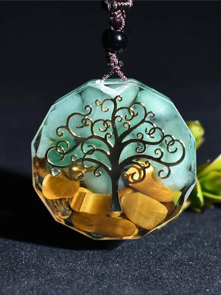Orgone Pendant Tiger Eye Aventurine Orgonite Necklace Energy Crystal Stone