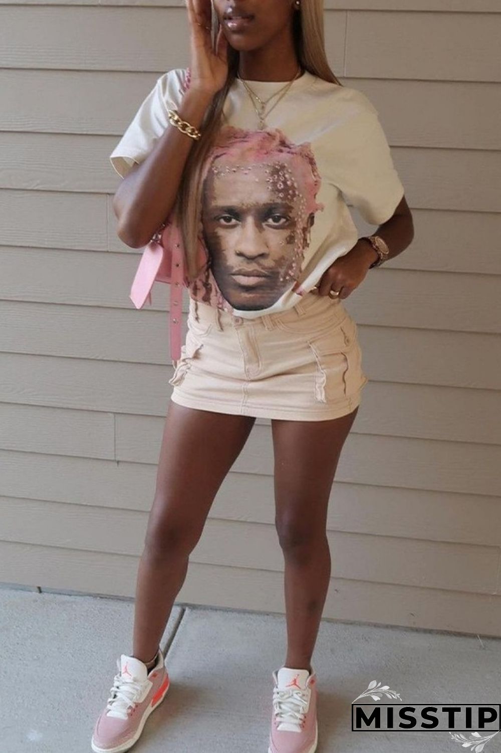 White Casual Print Basic O Neck T-Shirts (Subject To The Actual Object)