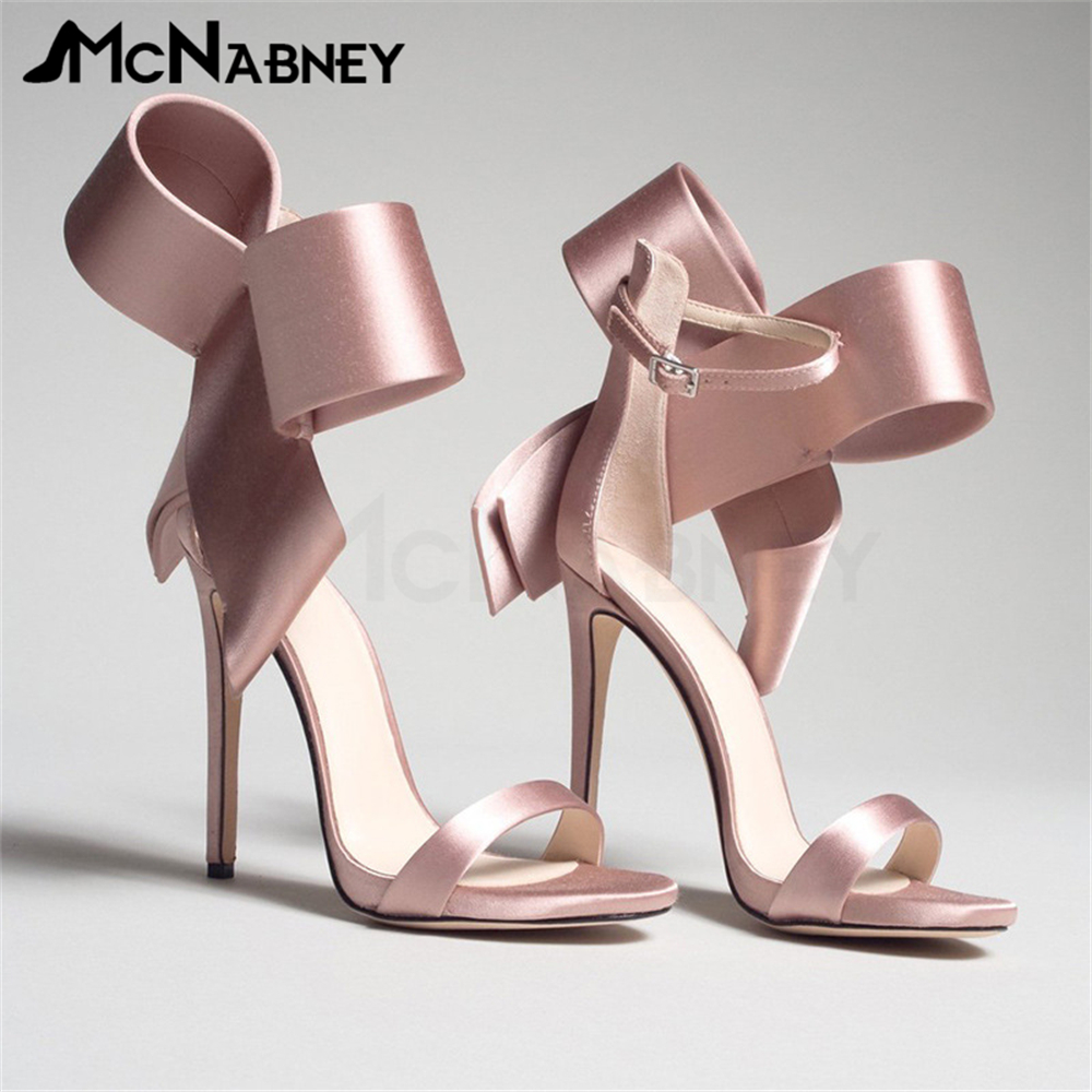 VCshoes Satin Butterfly Knot High Heels Stiletto Pointed Toe Sandals Style Shoes High Heels Shiny Rhinestone Sandals Sale