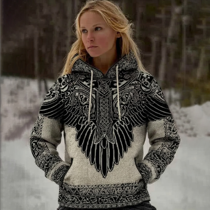 Women's Viking Art Knit Cozy Hooded Sweater elevenforest