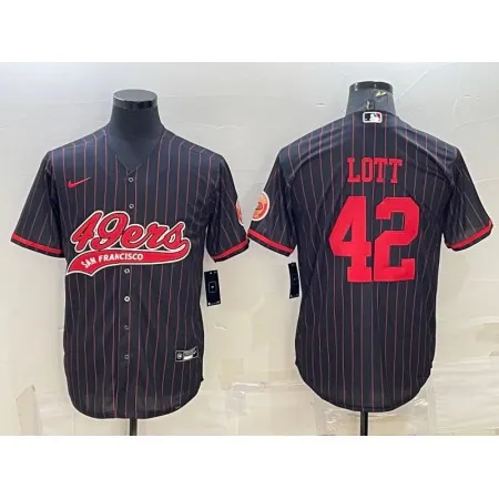 Men's San Francisco 49ers #42 Ronnie Lott Black With Patch Cool Base Stitched Baseball Jersey 8C6D