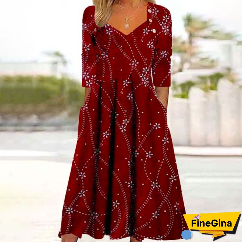 Burgundy Print Midi Dress