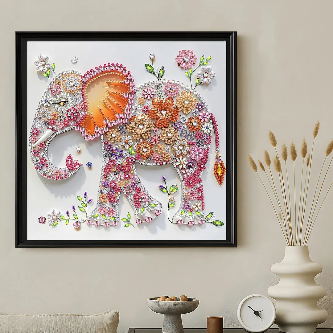 Diamond Painting - Partial Special Shaped Drill - Floral Elephant(Canvas|30x30cm)