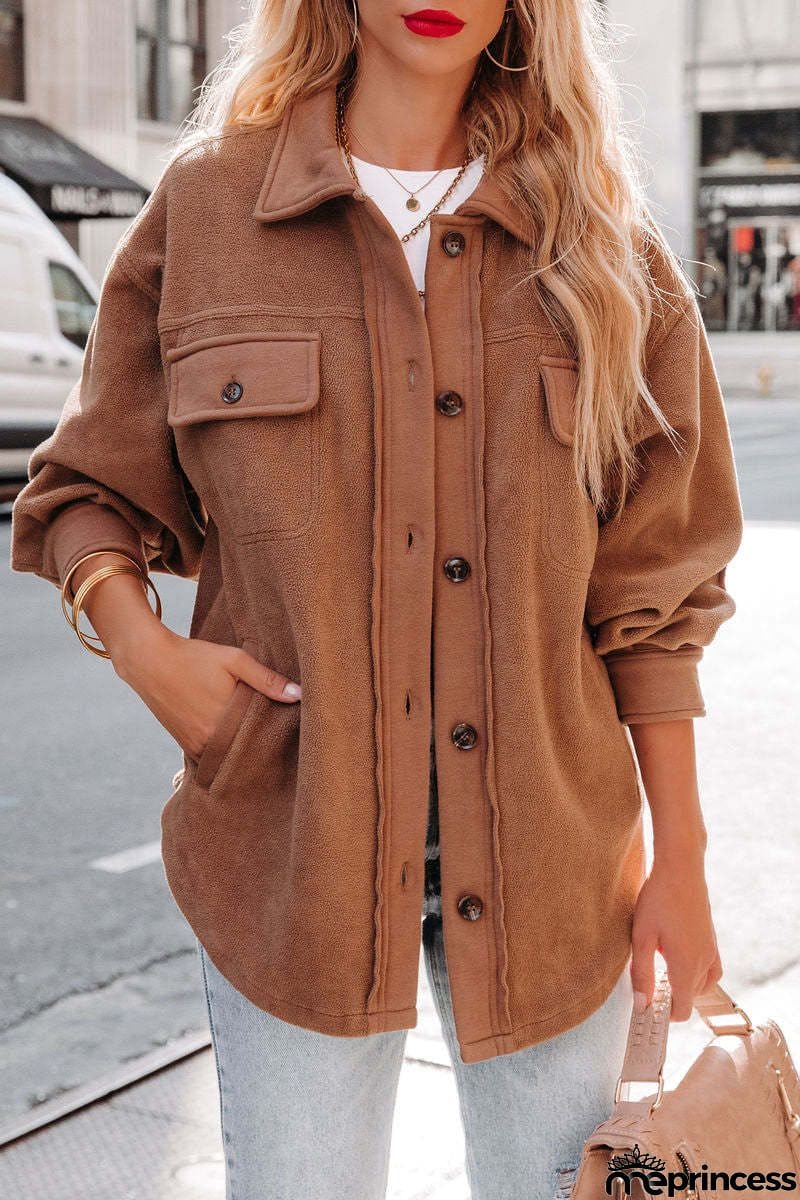 Street Elegant Solid Patchwork Pocket Shirt Collar Outerwear(3 Colors)