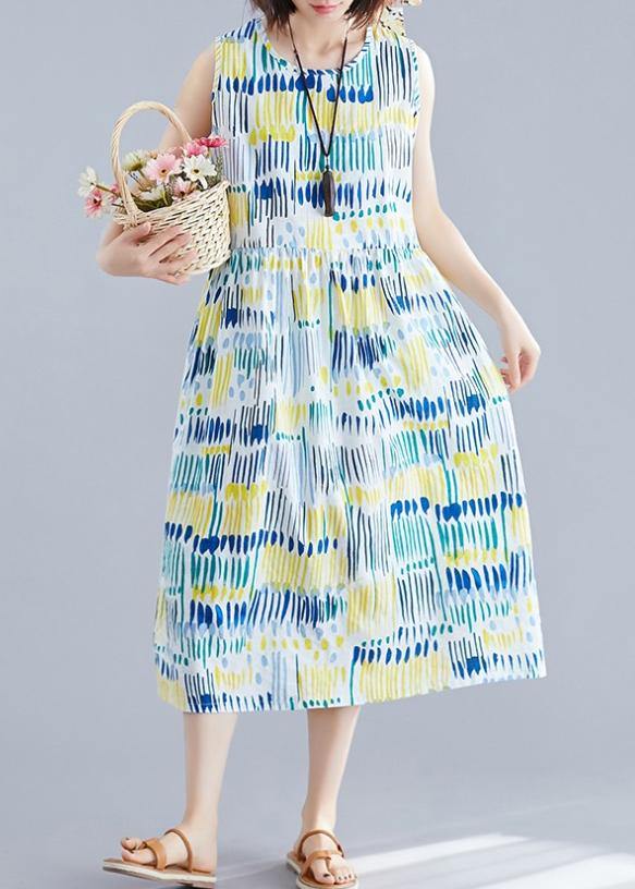 VCSHOES o neck sleeveless Cotton clothes For Women Inspiration blue striped Dresses