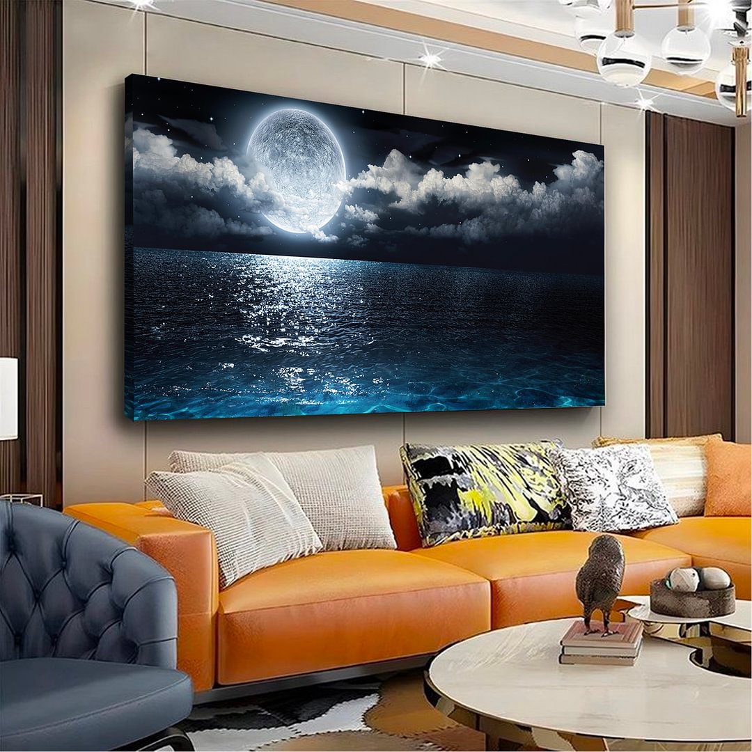 Moon Ocean Landscape Canvas Wall Art