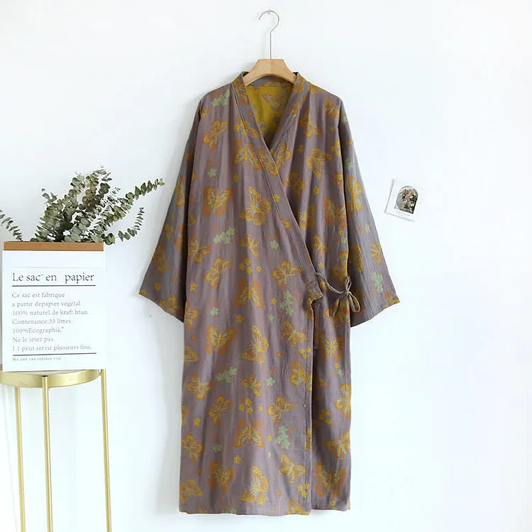 Retro Butterfly V-neck Cotton Bathrobe Pajama Radinnoo.com