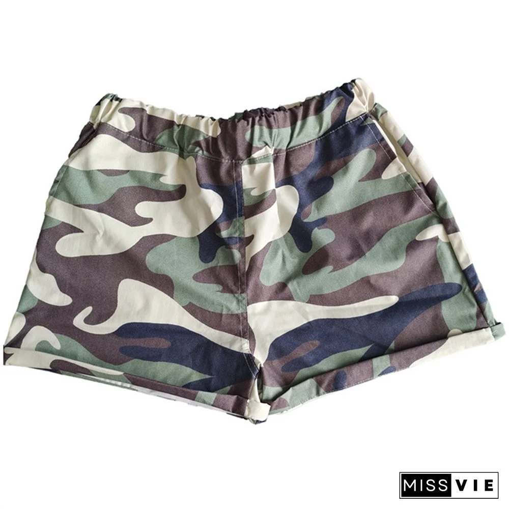 Summer New Arrivals Women High Waist Elasticated Pocket Streetwear Casual Camouflage Shorts