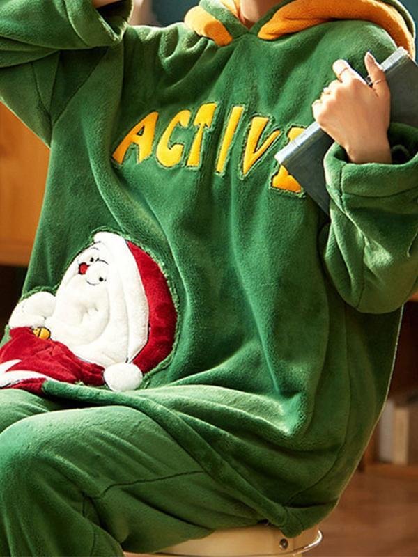 Christmas Coral Fleece Padded Pajamas Suit