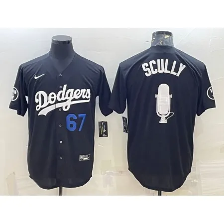 Men's Los Angeles Dodgers #67 Vin Scully Black Big Logo With Vin Scully Patch Stitched Jersey YGMH