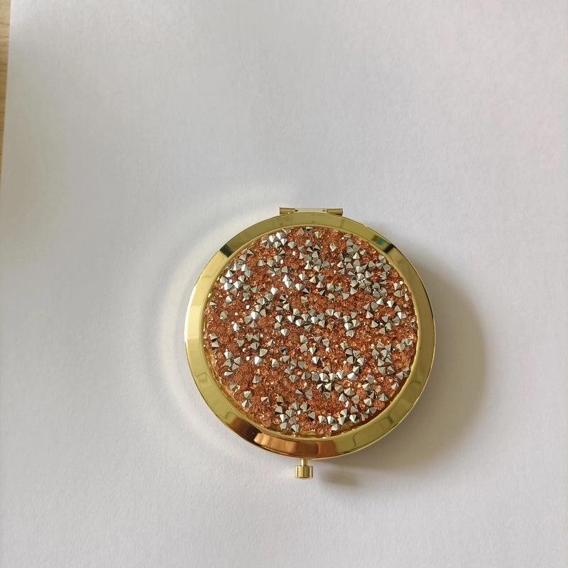 Retro Crystal Stick-on Round Double-sided Portable Mini Mirror