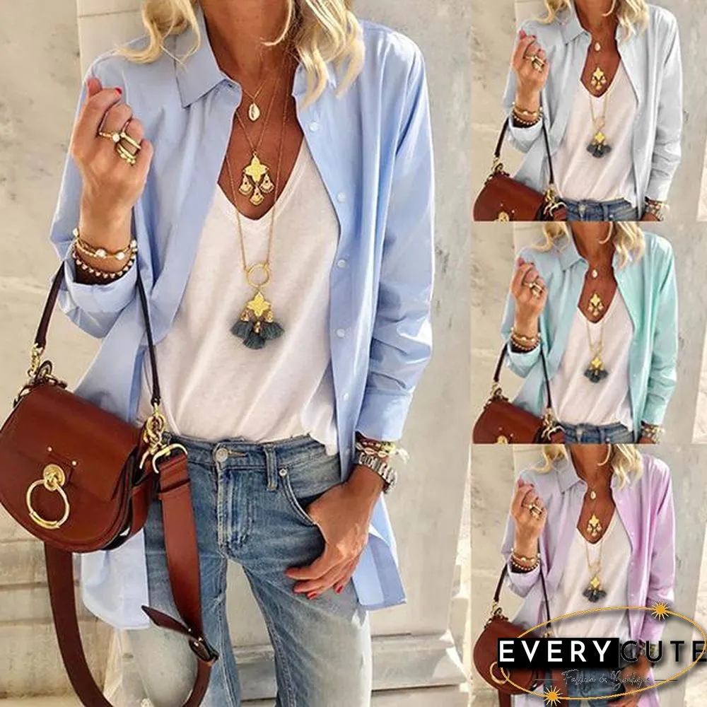 Women's Casual Solid Color Long Shirt