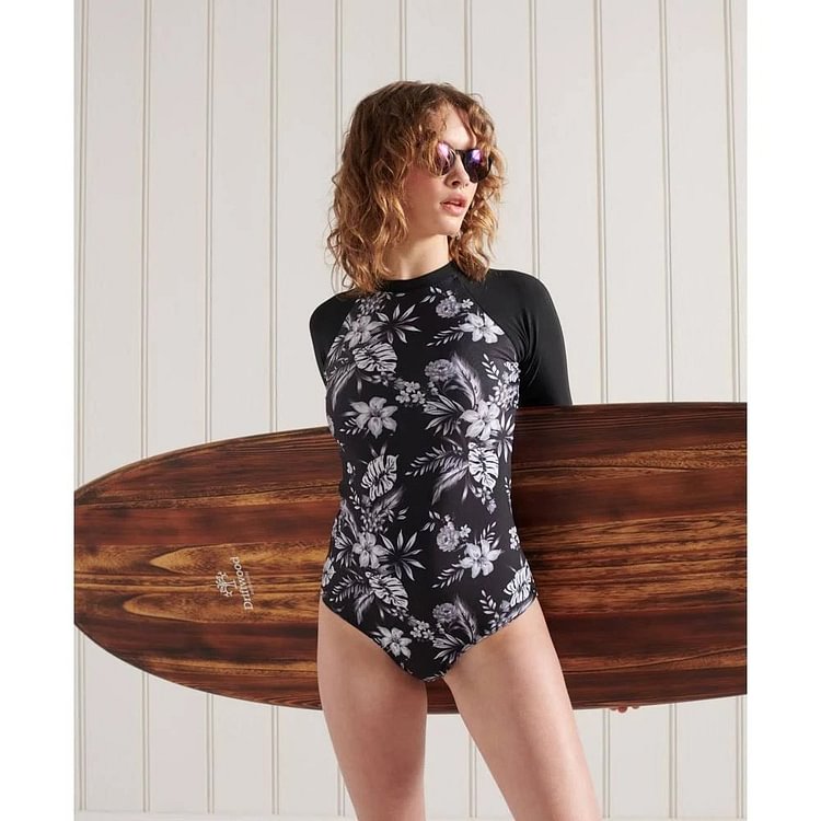 Printed Splicing Surfing One Piece Swimsuit