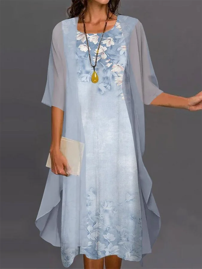 Women's Fashion Casual Printed Two Piece Cardigan Dress