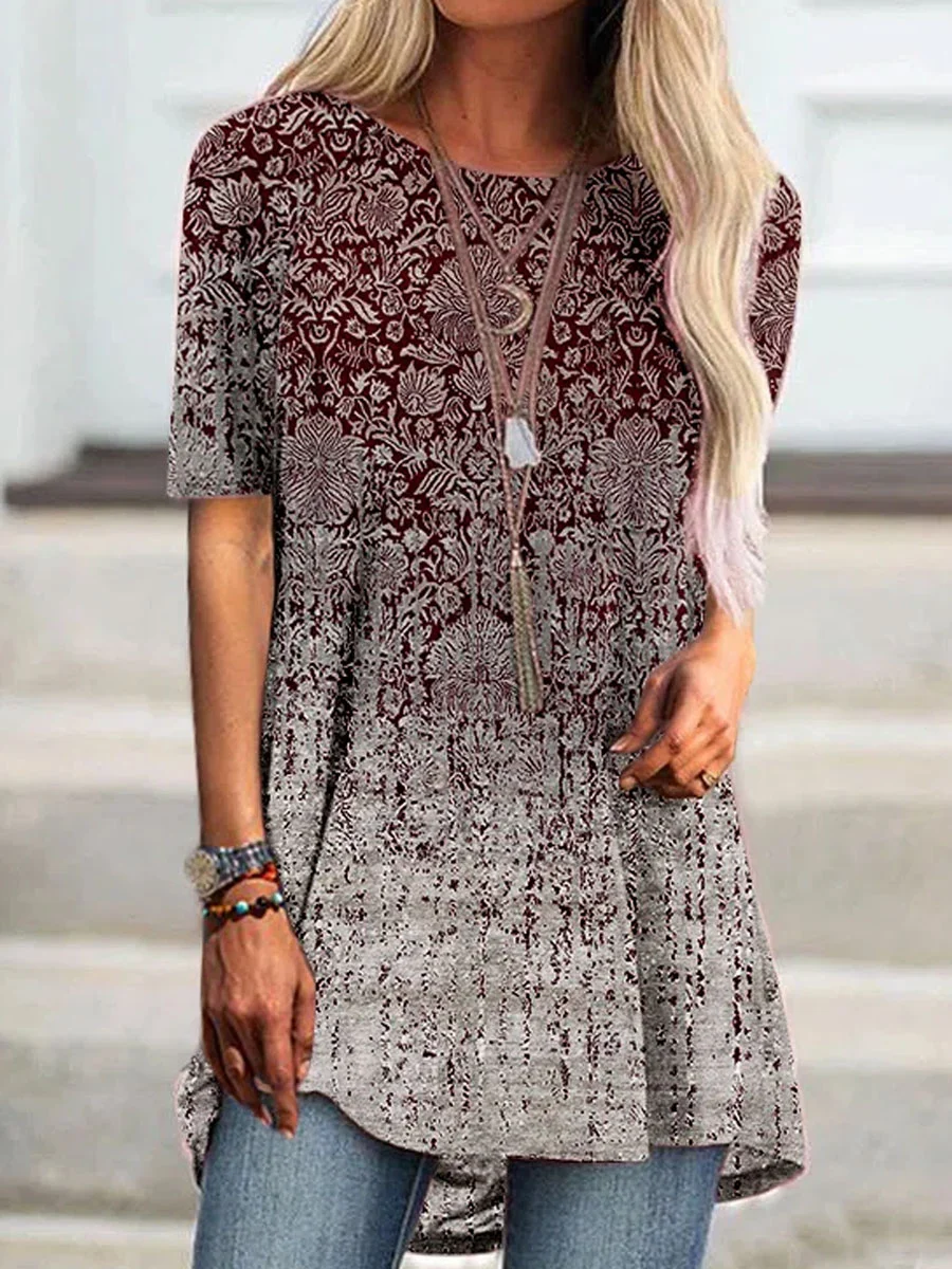 Women'S Round Neck Print Loose Short Sleeve Fashion T-shirt
