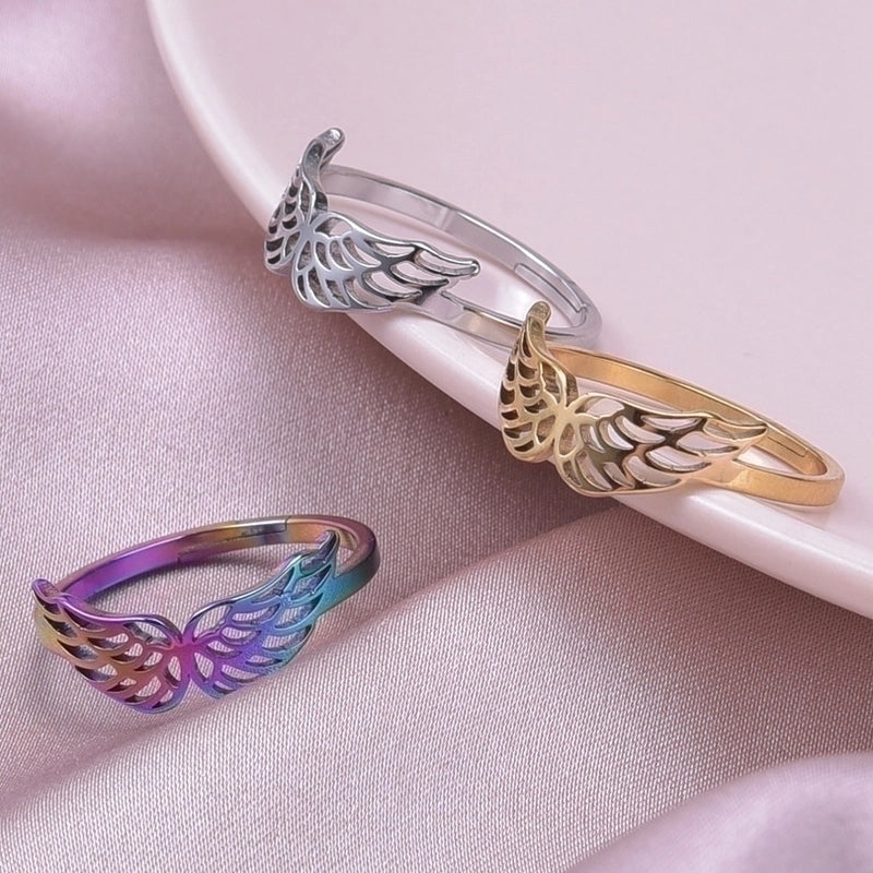 Basic Wings 304 Stainless Steel 18K Gold Plated Open Rings