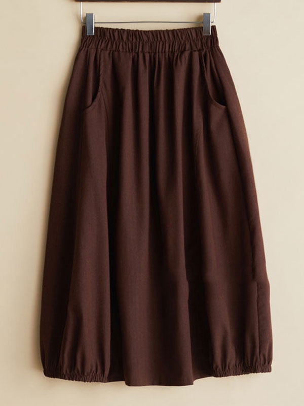 Solid Color Elastic Waist Cotton and Linen Women's Skirt tjj Shicloths