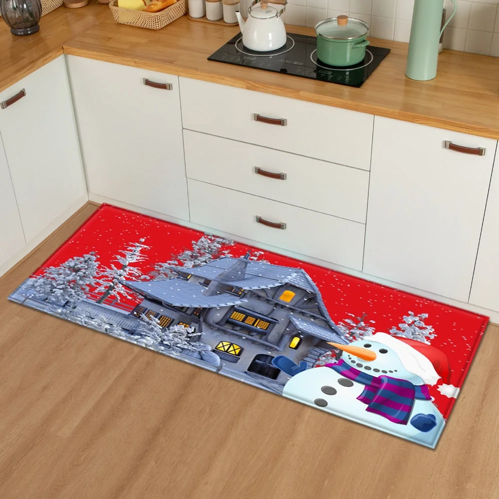 Christmas Kitchen Mat Bedroom Entrance Doormat 3D Pattern Home Floor Decoration Living Room Carpet Bathroom Non-Slip Rug