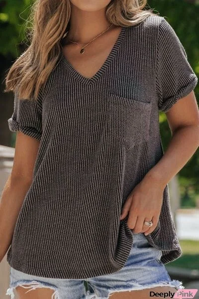 Textured V-Neck Short Sleeve T-Shirt