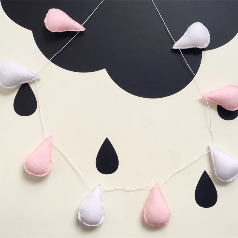 Ins Nordic Felt Raindrops Garland Wall Hanging Ornament Water Drops Banners Kids Room Decoration Children's Clothing Store Props