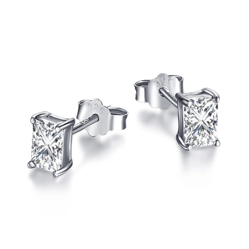 1 Pair 925 Sterling Silver Zircon Geometric Square Water Droplets Ear Studs