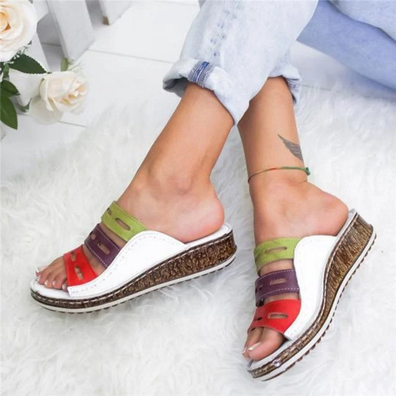 2021New Women Sandals Summer Orthopedic Sandals Women Car Line Slides  Leather Female Flip Flops Ladies Platform Retro Shoes