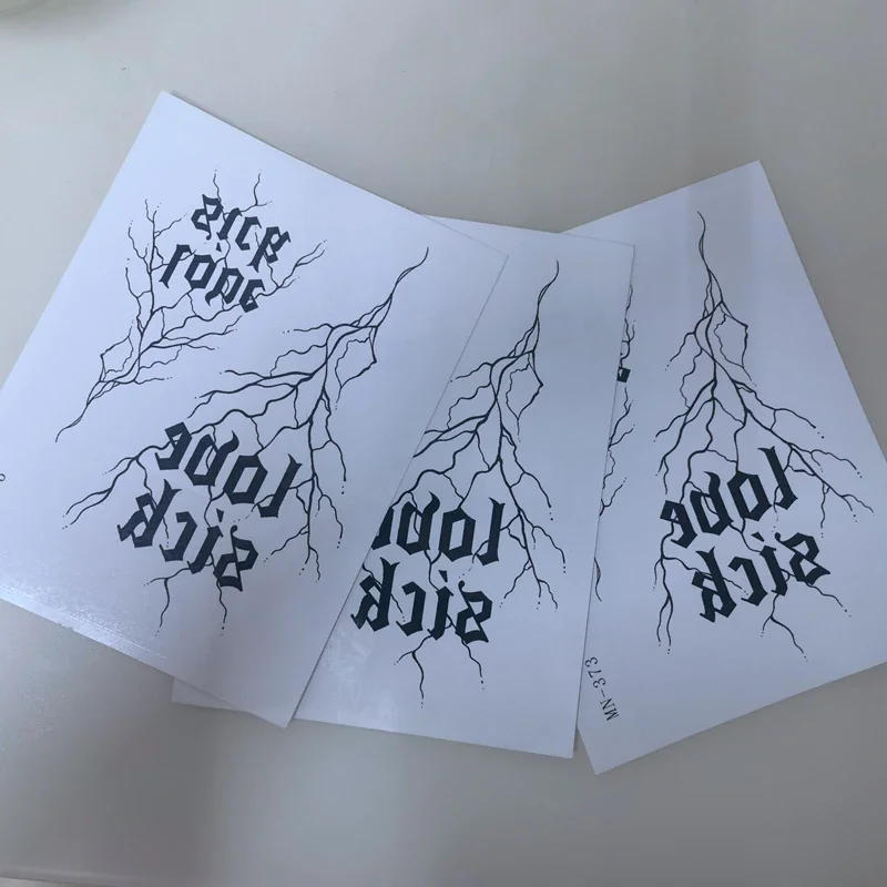 Sdrawing Gothic English Temporary Tattoo Sticker for Men Women Flower Body Lightning Crack Dark Waterproof Letter Pattern Tattoo Stickers