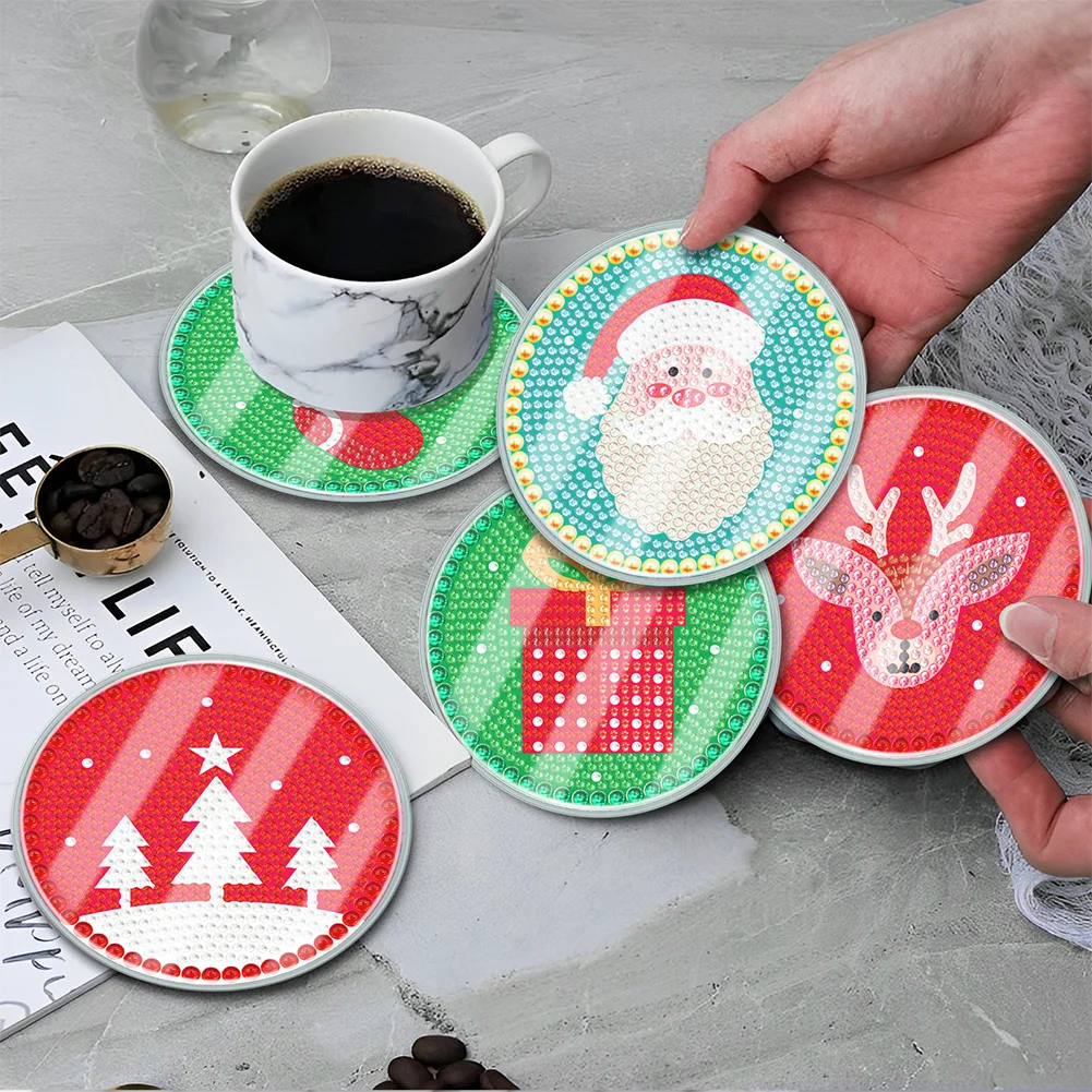 [Upgrade - Waterproof Coaster]6pcs DIY Christmas Coaster Set Holiday Christmas for Adults and Beginners(With Covers)