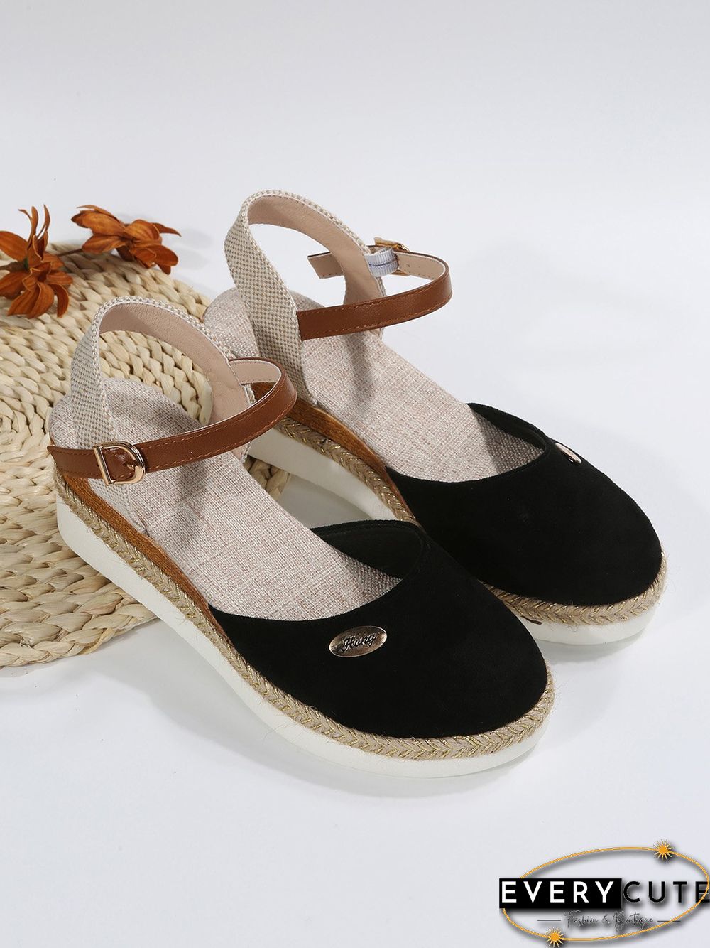 Women Color Block Summer Vacation Braided Non-Slip Block Heel Espadrille Sandals Adjustable Buckle EVA Wedges&Flatform