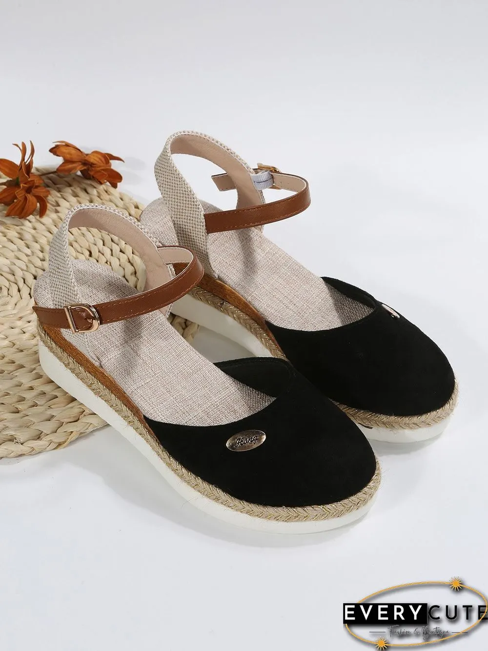 Women Color Block Summer Vacation Braided Non-Slip Block Heel Espadrille Sandals Adjustable Buckle EVA Wedges&Flatform
