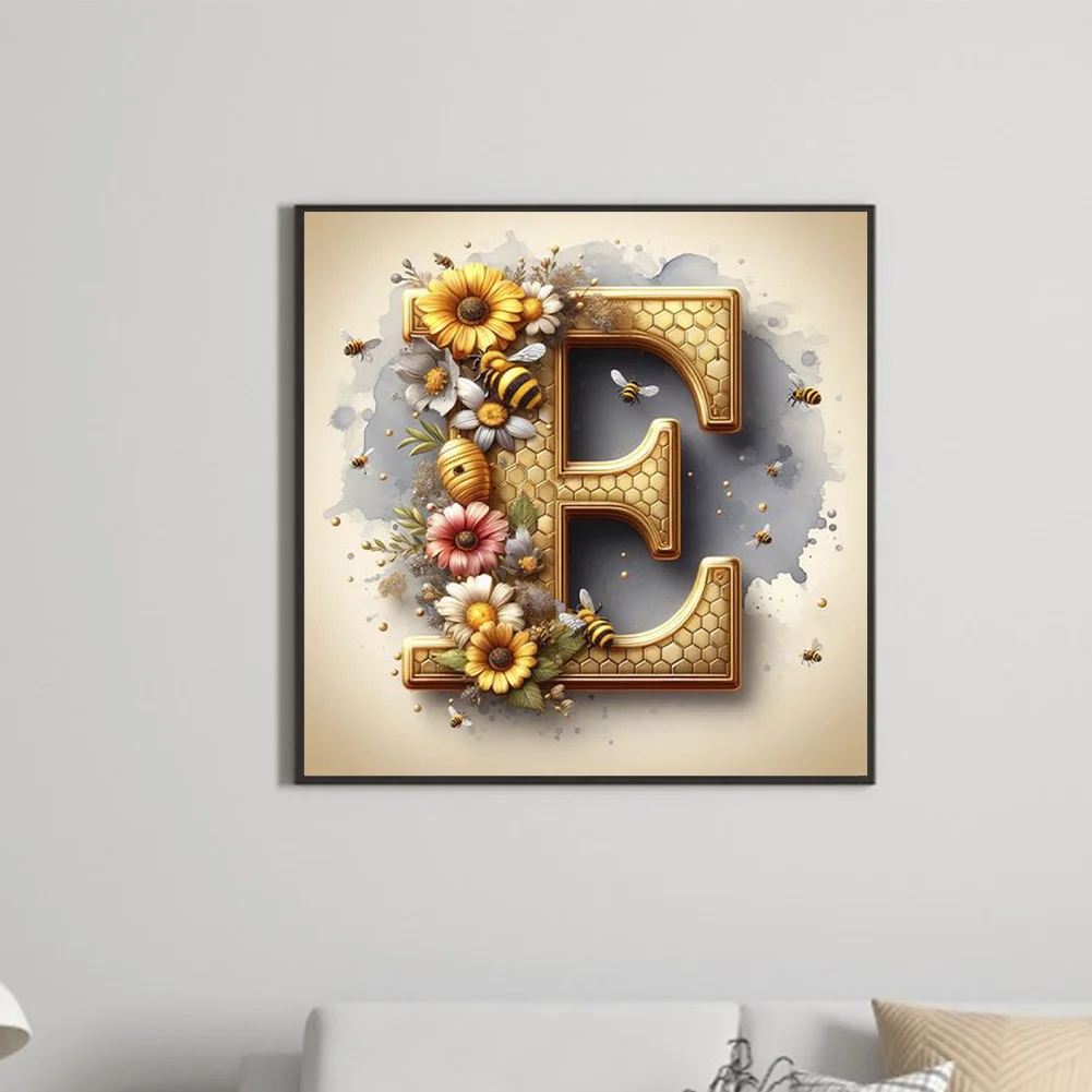 Full Round Diamond Painting 30*30cm - Letter E With Bee And Flowers