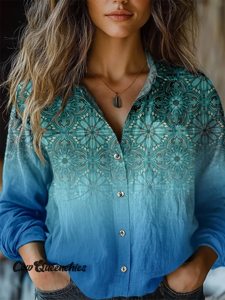 Women’s Flower Print Casual Long Sleeve Comfortable Cotton Shirt Multicolor / S