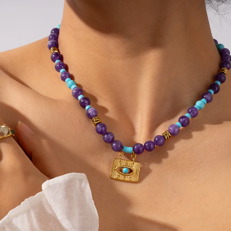 Olivenorma Amethyst Tiger Eye Beads Evil Eyenecklace