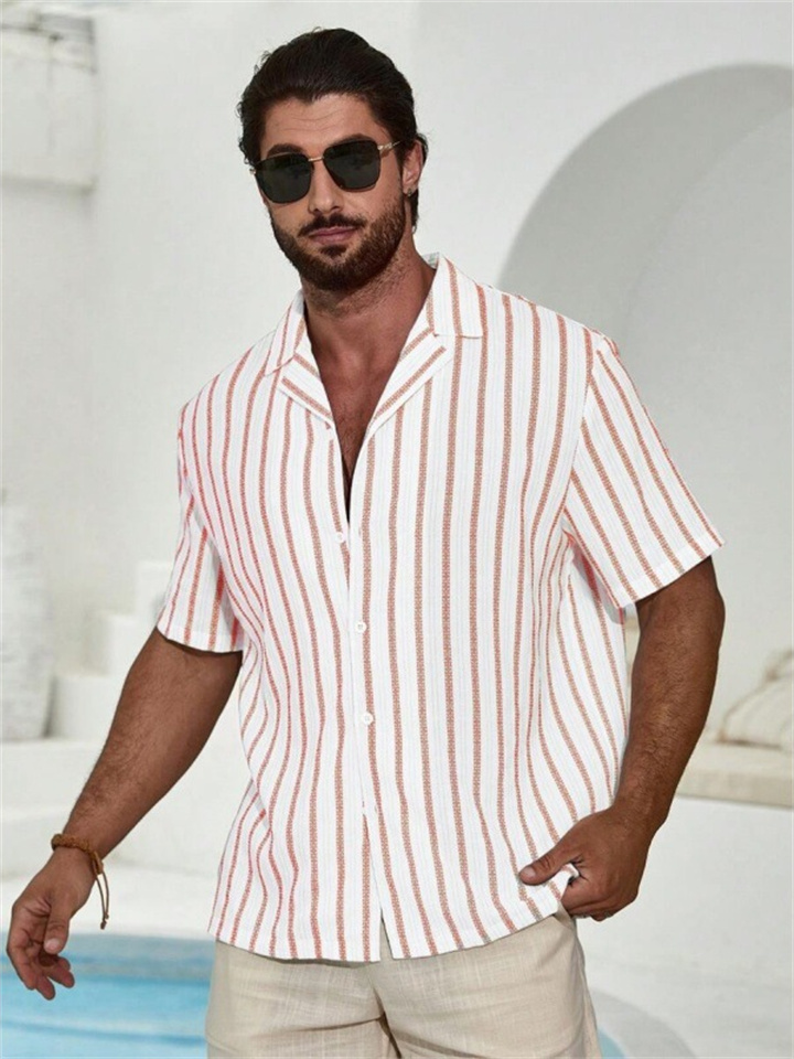 Geometric Stripe 3D Digital Printing Summer Men's Casual Vacation Short Sleeve Shirt