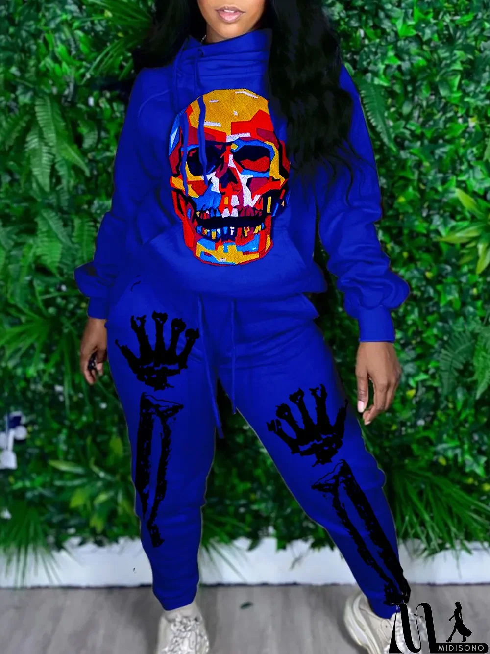 MidiSono - New Autumn Skull Halloween Thick Print Hat Long Suit