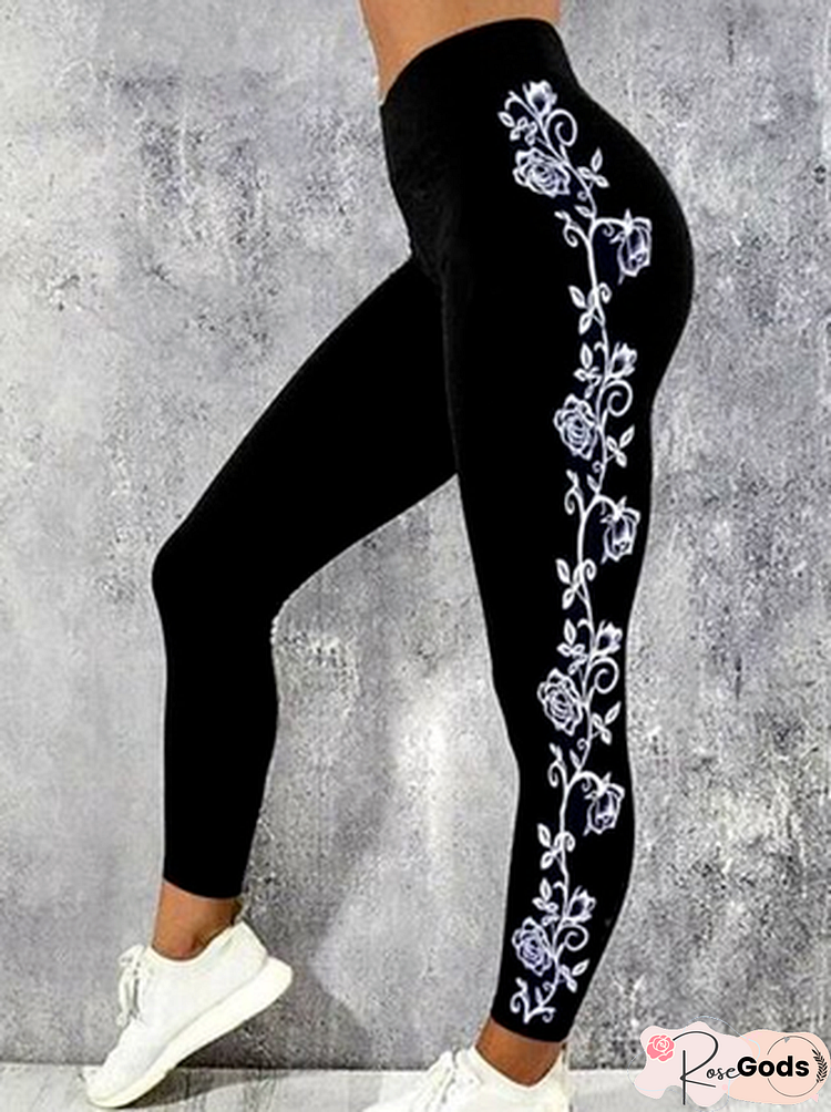 Casual Floral Regular Fit Leggings