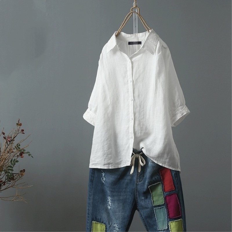Summer Women's Collection Casual Single-breasted Lapel Short-sleeved Shirt