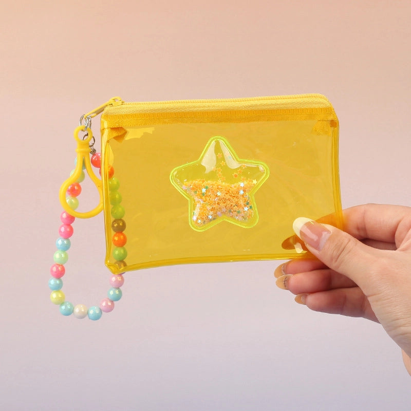 Fashion Stars Pvc Quicksand Color Transparent Coin Purse Card Bag Mouth Red Envelope Earphone Bag Zipper Small Wallet Ornaments