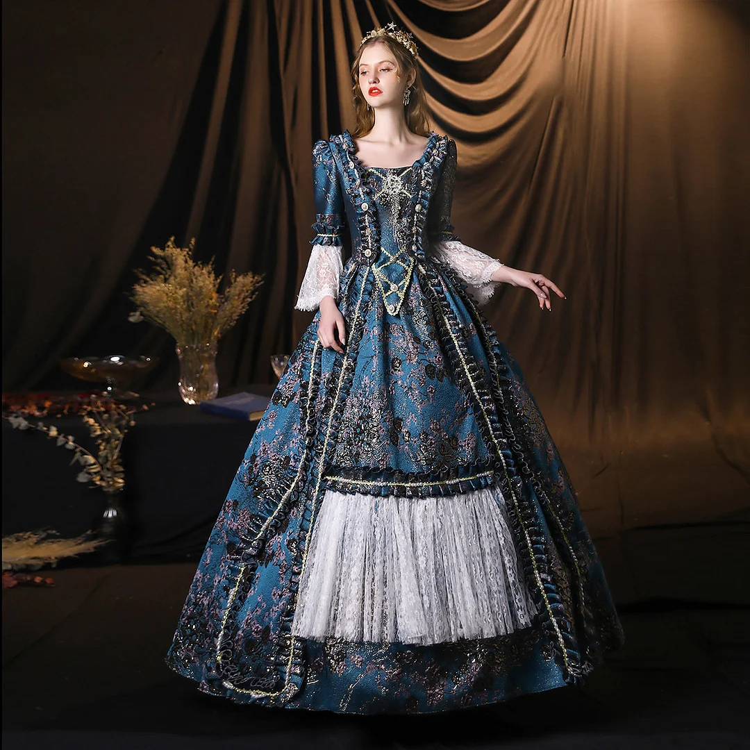 Women Victorian Rococo  Performance Costume Dress Flared Sleeves Masquerade Lace Cotton Retro Costume Novameme