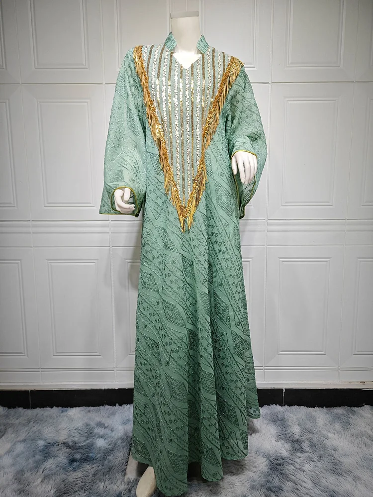 Mesh Embroidered Sequins Robe Dress