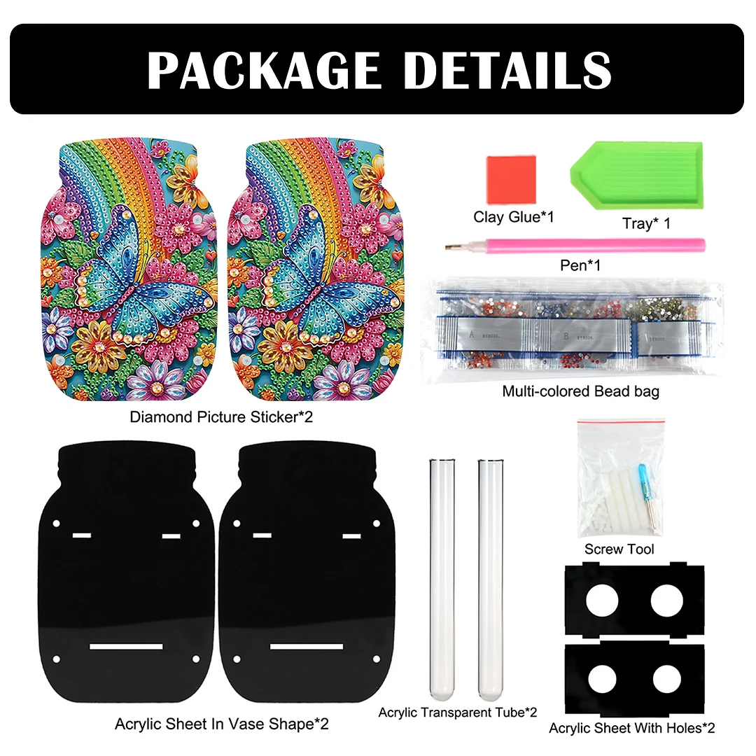 Butterfly Acrylic Double Sided Special Shape Diamond Painting Vase for Home