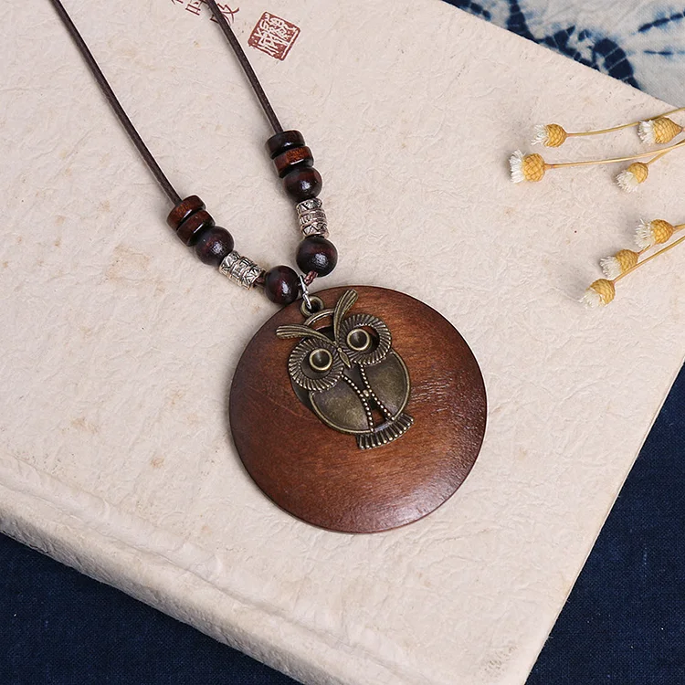 Retro Hollow Out Sweater Chain Wood Necklace  Flycurvy [product_label]