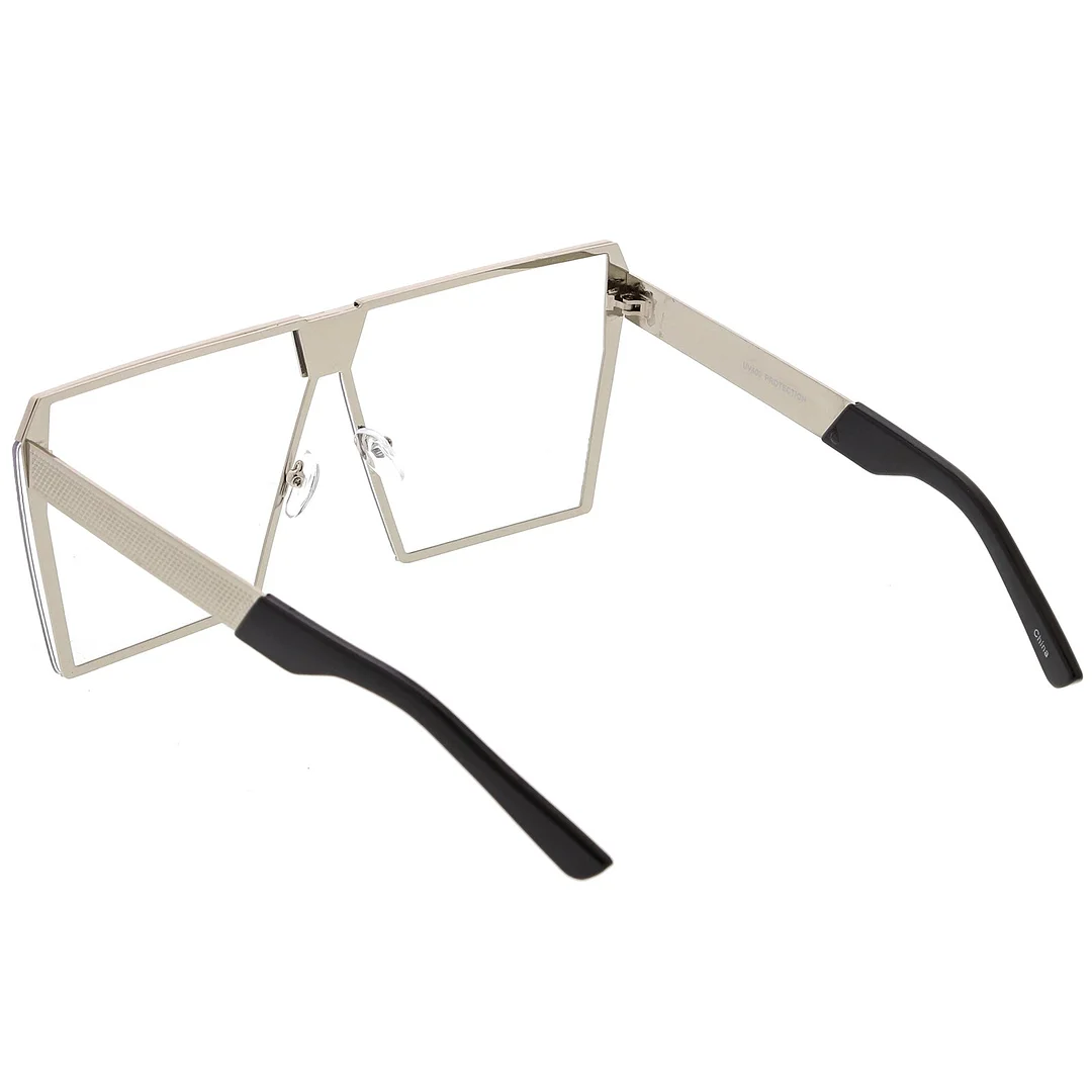 Modern Oversize Semi Rimless Square Eyeglasses With Clear Flat Lens 69mm