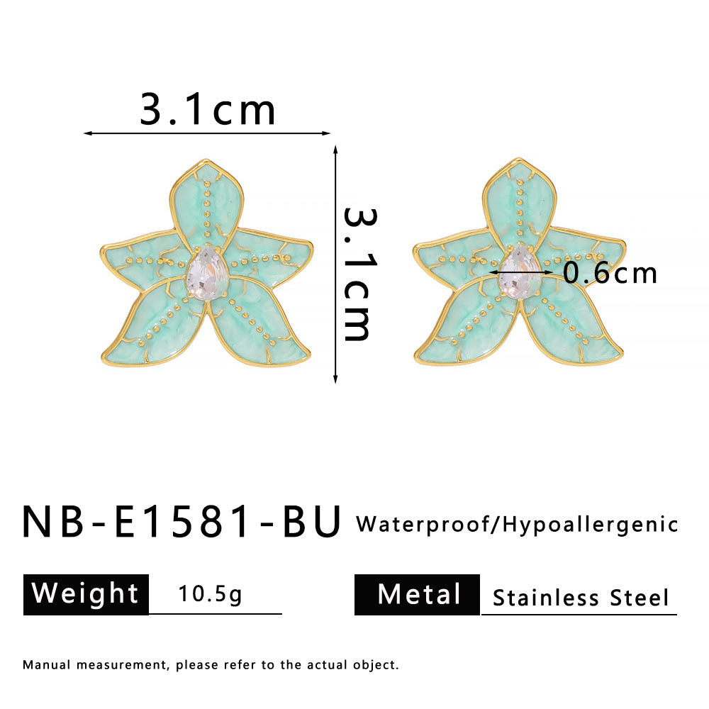 Ins Five Petals Flower Color Drip Glue Stainless Steel Earrings Earrings Female Diamond Earrings