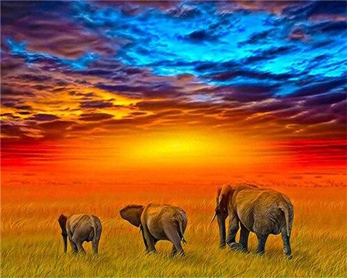 

African Safari Elephants – Paint By Numbers - 40*50CM, 501 Original