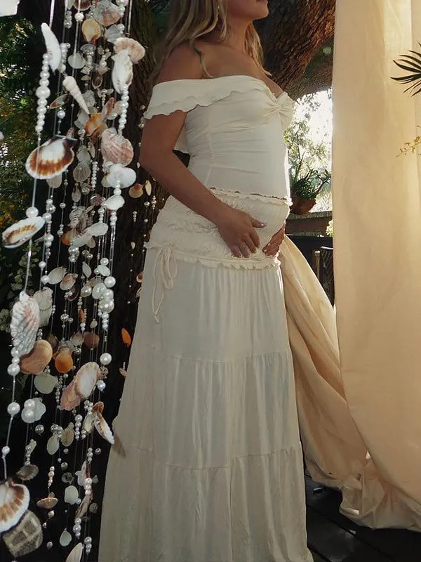 Paula | Maternity Ruffled Top with Maxi Skirt Boho Set