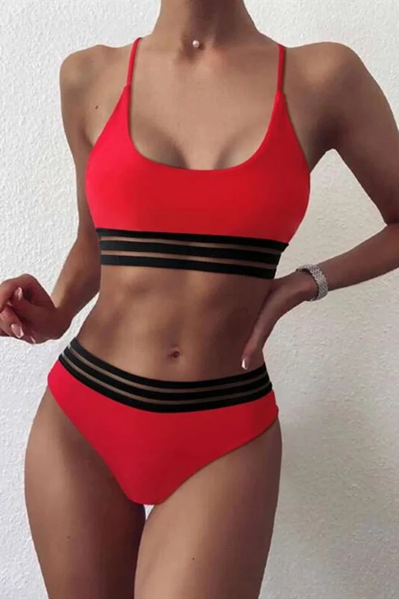 Red Fashion Sexy Solid Patchwork Backless Swimwears | EGEMISS